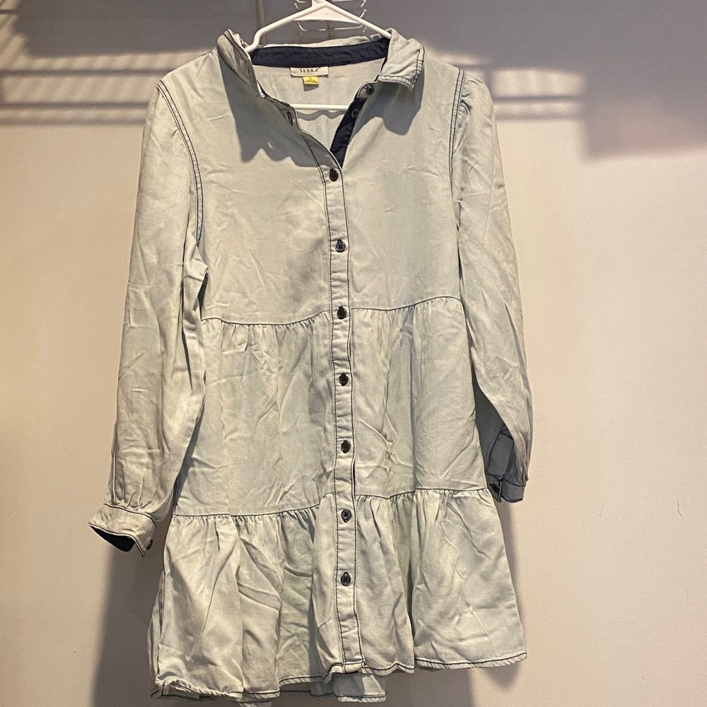 Serra Ladies Tiered Chambray Dress